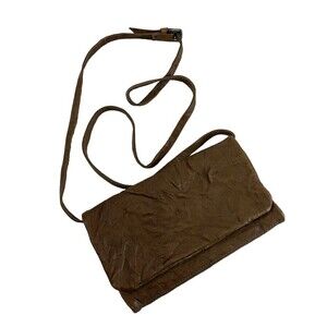 BOGO SOHOBAGS Brown Crinkle Leather Crossbody Purse Trifold Snap Bag Italy Small